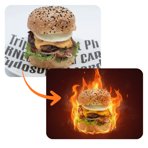 Before and after — burger photo into dramatic menu hero shot