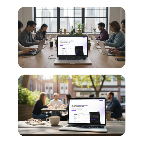 Before and after — app screenshot placed into a real-world mockup scene