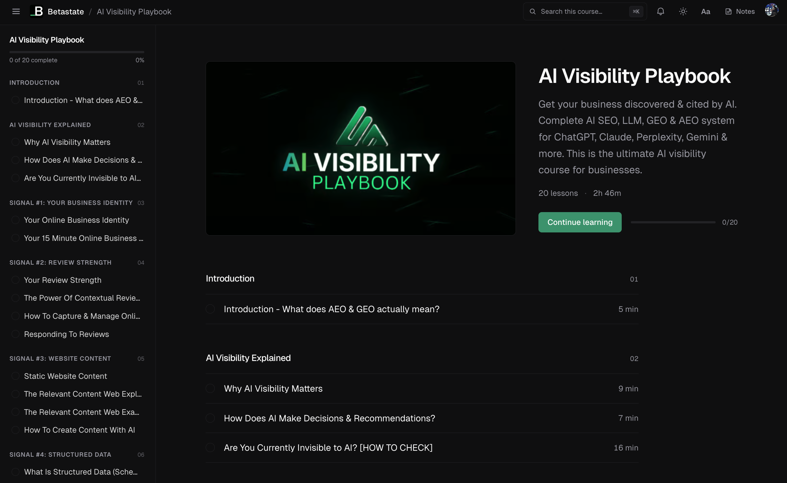 Inside the AI Visibility Playbook on the BetaState course platform