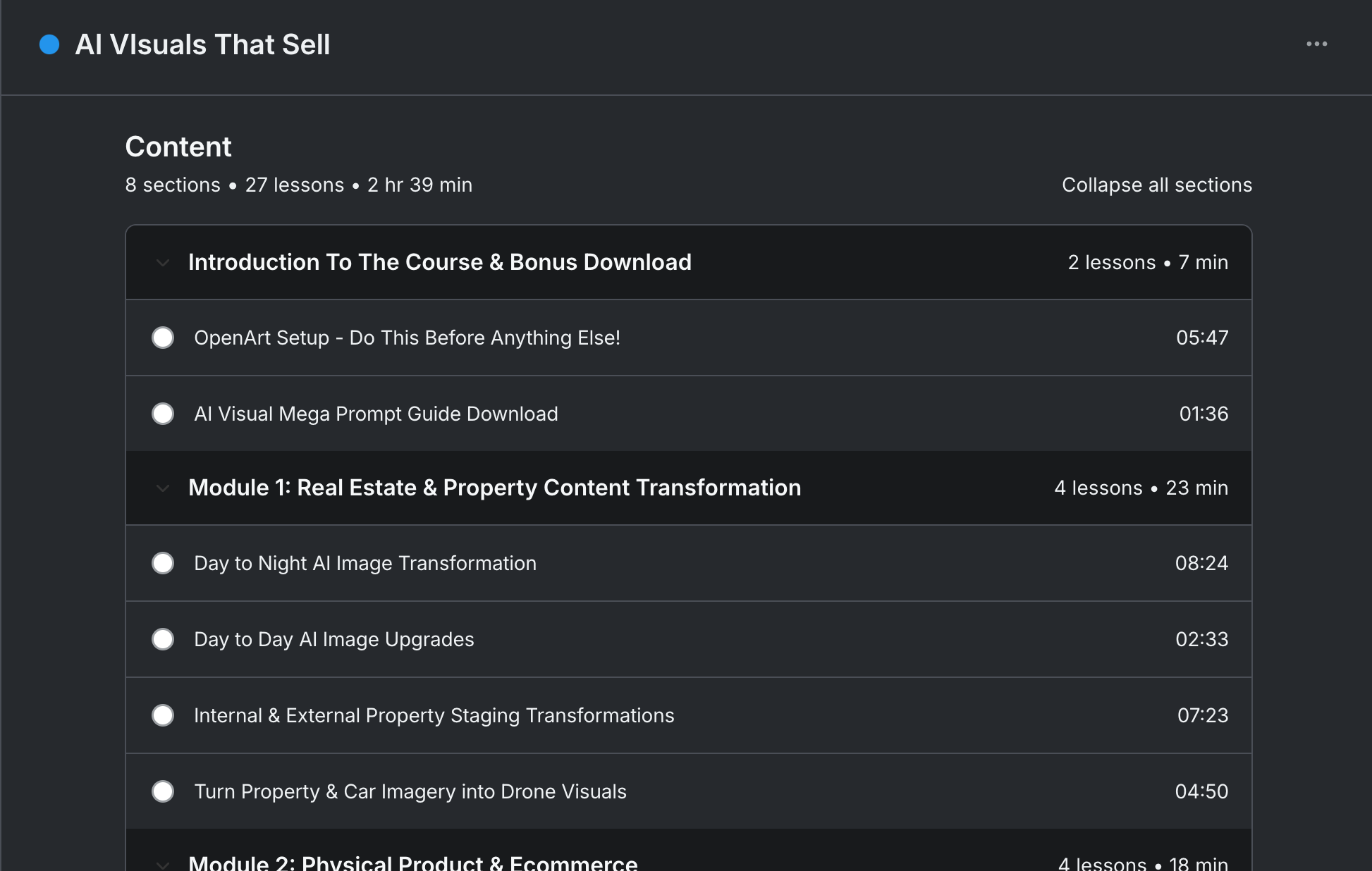 AI Visuals That Sell — course module overview